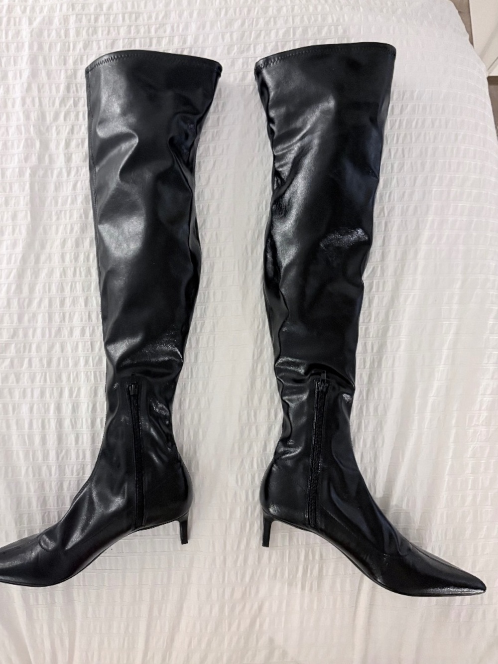 Mango Black Patent Over-the-Knee Kitten Heel Boots